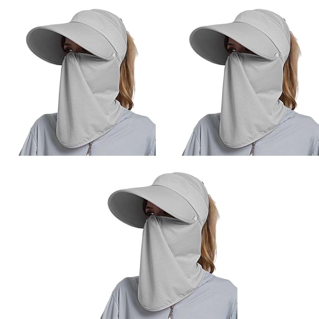PALAY Sun Hat for Women with Detachable Face Cover and Wide Brim | 2PCS Grey Outdoor Visor
