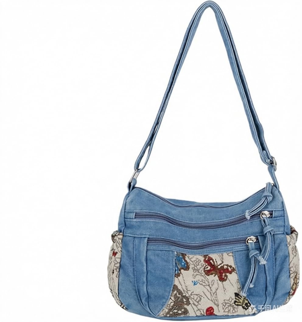 PALAY® Women Denim Crossbody Bag with Butterfly Pattern Trendy Shoulder Underarm Handbag for Daily Use and Travel