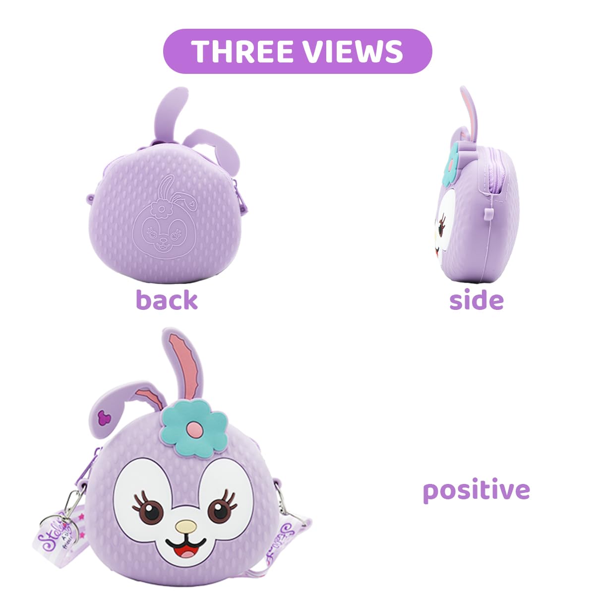 PALAY Purse for Girls with Adjustable Strap and Silicone Material in Vibrant Purple | Cute Cartoon Sling Bag for Keys and Coins