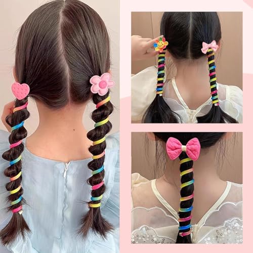 PALAY® 15PCS Wire Hair Bands for Girls Kids Braided Spiral Ties Cute Cartoon Ponytail Maker Elastic Braids Accessories