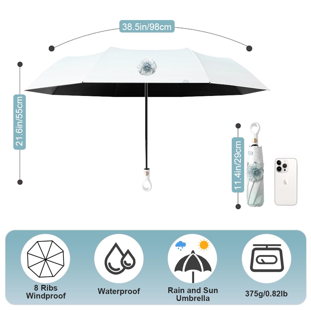 PALAY Compact Umbrella for Sun and Rain Protection with 8 Fiberglass Ribs and UPF 50+ | Lightweight 400g Folding Design for Girls