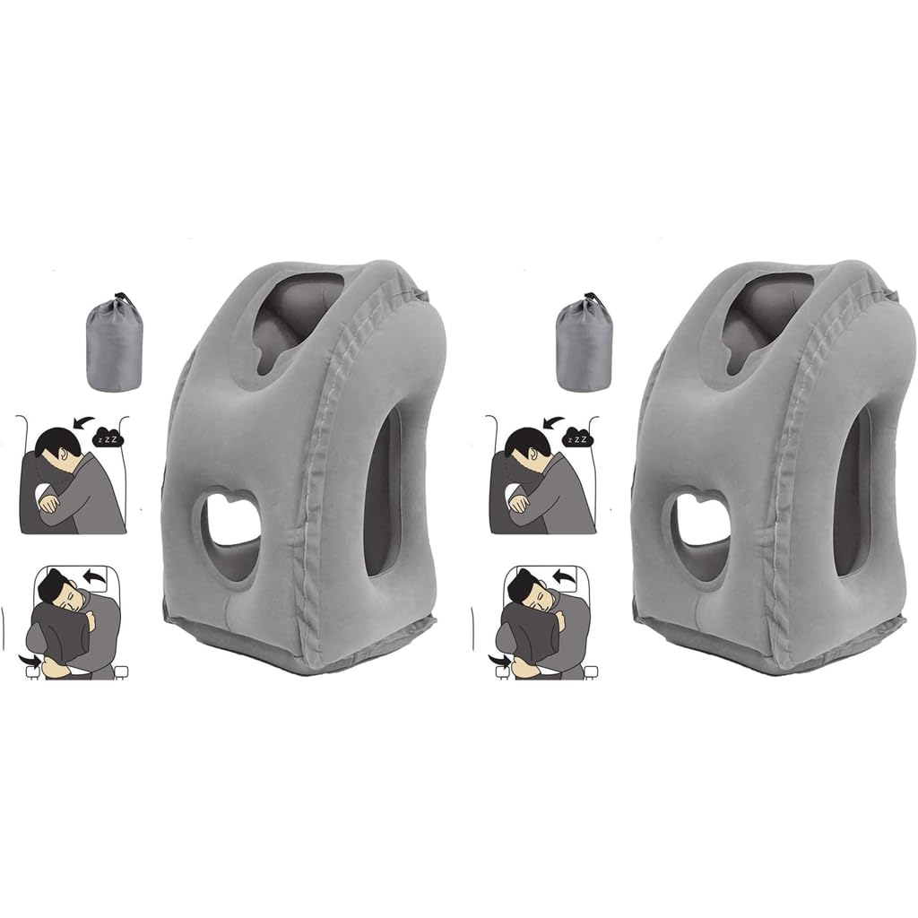 PALAY Inflatable Travel Pillow for Airplane and Office Napping featuring Quick Deflate Valve | 2 PCS PVC Flocking Neck Support