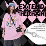 PALAY® Chic Shoulder Bag for Girls Canvas Handbag with Chain Charm Small Hobo Stylish Sweet Y2K Star Patchwork Letter Printed Casual Zipper 23x7x13cm 3PCS