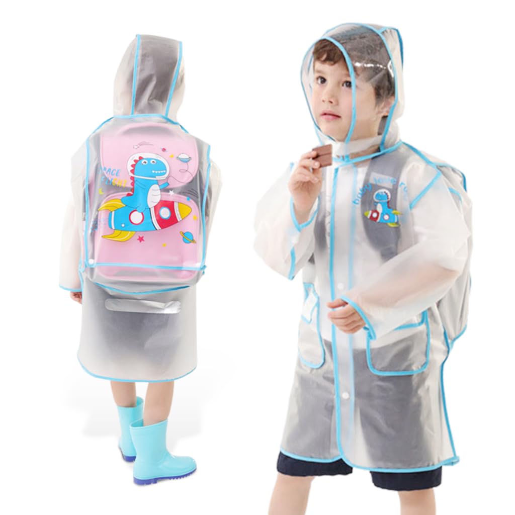 PALAY Kids Raincoat for School with Integrated Backpack Cover and EVA Cartoon Hood | 6–10 Years
