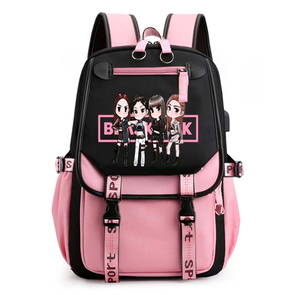 PALAY Black Pink School Bag for Girls with USB Cable Jack and 15.6 in Laptop Compartment