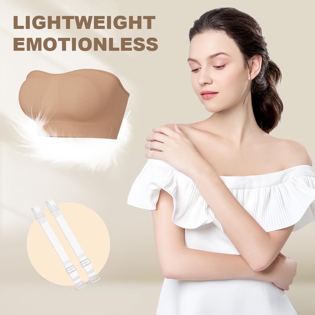 PALAY® Strapless Bra for Women Padded Non-strap Bra for Heavey Breast Off-Shoulder Bra Removable Breast Pads Design Non-slip Bra Casual Strapless Bra, M