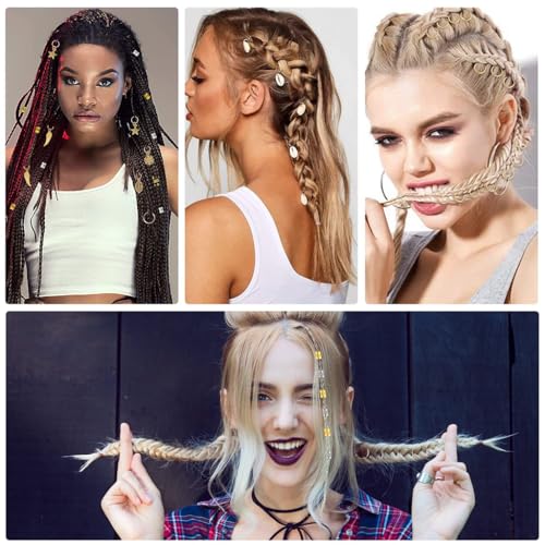 PALAY® 220 PCS Hair Jewelry for Women Braids Alloy Charms Dreadlocks Extension Metal Pendants Rings Cuffs Clips Accessories Girls