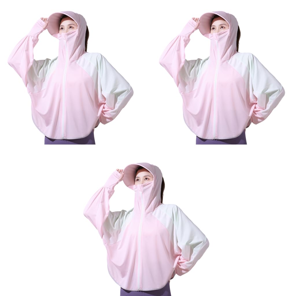 PALAY Sun Protection Hoodie Jacket for Hiking with UPF 50 Fabric and Zipper Design | Pink 3 PCS