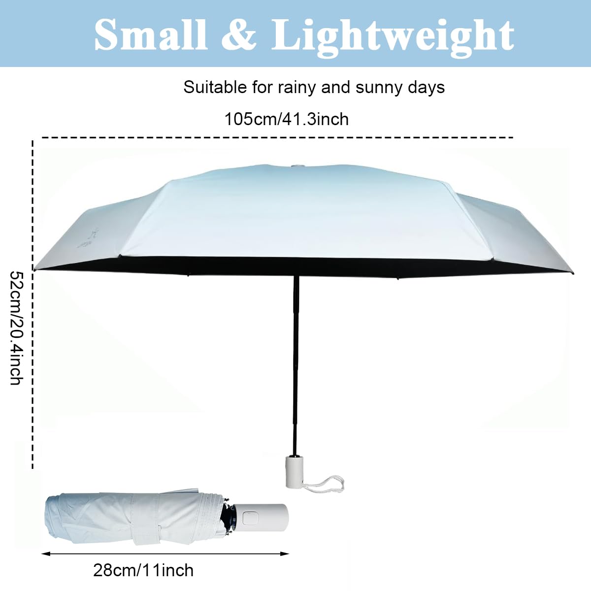 PALAY UV Umbrella for Sun and Rain with 8 Ribs Windproof Design and Gradient White Style