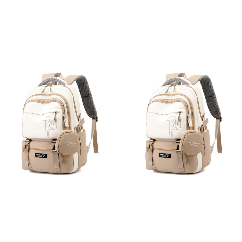 PALAY Casual Backpack for Travel and School with 15.6 in Laptop Compartment Beige 2 PCS