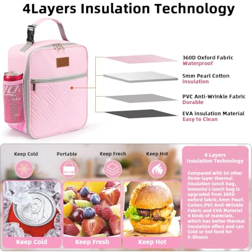PALAY® Lunch Bag with Bottle Holder Pink Cooler Lightweight Reusable Insulated Lunch Bags for Work Office School Travel Picnic-Light for Women Men Kids Girls Teen Adults