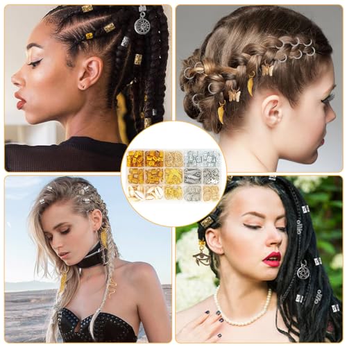 PALAY® 220 PCS Hair Jewelry for Women Braids Alloy Charms Dreadlocks Extension Metal Pendants Rings Cuffs Clips Accessories Girls
