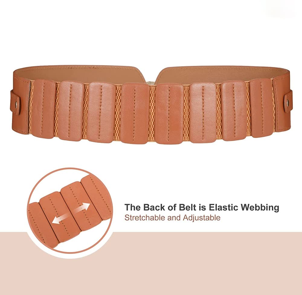 PALAY Brown Belt for Women featuring Metal Interlocking Buckle Design and PU Leather | 3PCS 23–33 in