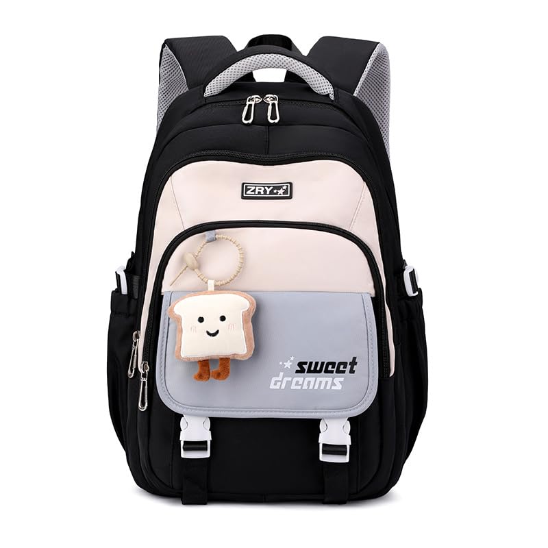 PALAY® School Backpack Multi Compartment Schoolgirls Backpack Khaki Cute Cartoon Casual Travel Padded Shoulder Strap Students Book Bag Carry-on Children's Day