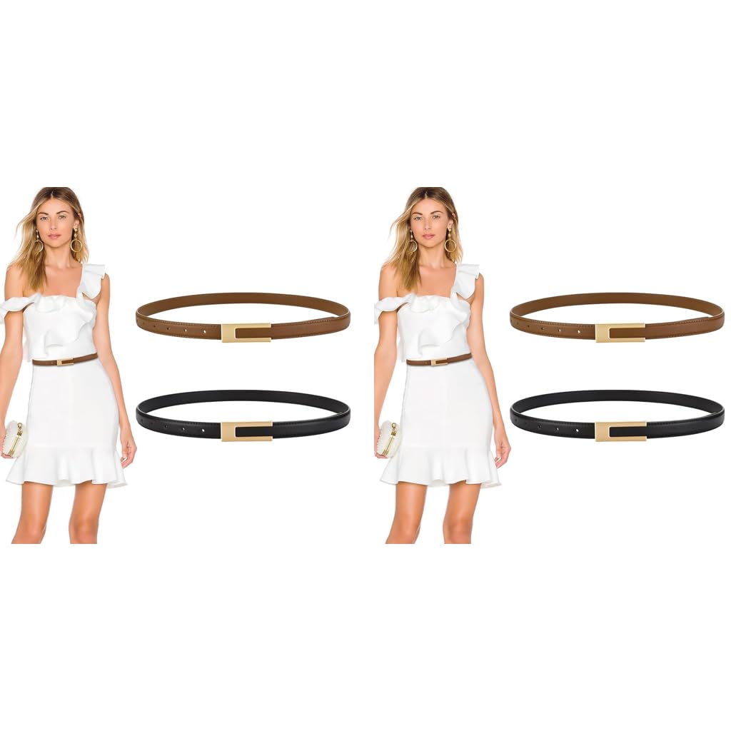 PALAY Women Belts for Jeans Dresses and Pants with Gold Interlock Buckle 2 Pcs | PU Leather Black and Brown