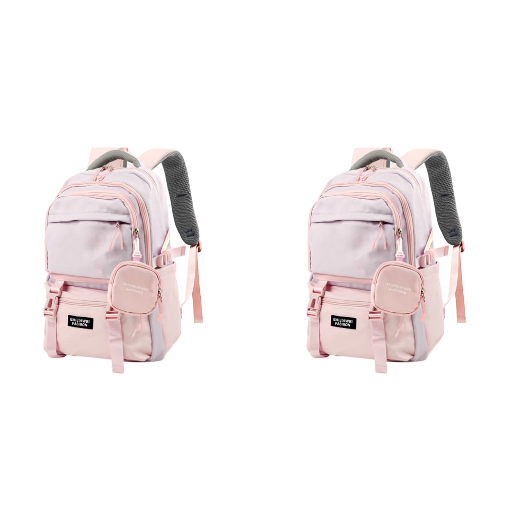 PALAY Girls Backpack for School and Travel featuring Multi Compartment Design | Pink Nylon 2 PCS Set