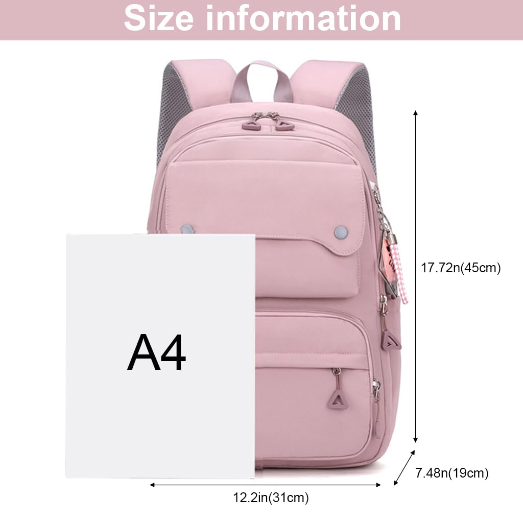 PALAY School Bag for Girls 26L Backpack with Multi Pockets and Padded Straps | Pink Nylon