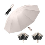 PALAY® 50'' Large Umbrella with Reflective Strip, Auto 3-Fold Compact Travel Umbrella, Carabiner Handle, Reinforced 10 Dual Ribs, Sun Protection 99% UV & Rain & Windproof for Men Women (2 PAck)