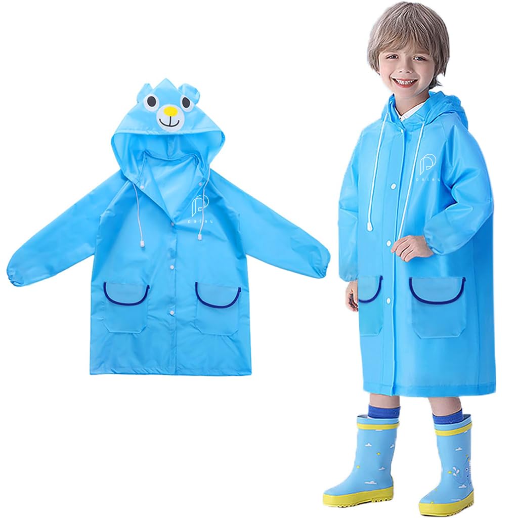 PALAY Raincoat for Kids with Hood and Pockets featuring Polyester Waterproof Design | Cute Bright Colors for 3–7 Years Boys and Girls