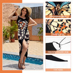 PALAY® Beach Wear Dress for Women Butterfly Print Swimming Suit Waterproof Adjustable Straps Cover Up Sarongs Bikini Set Lightweight Swimsuit Vacation Outfits 3PCS