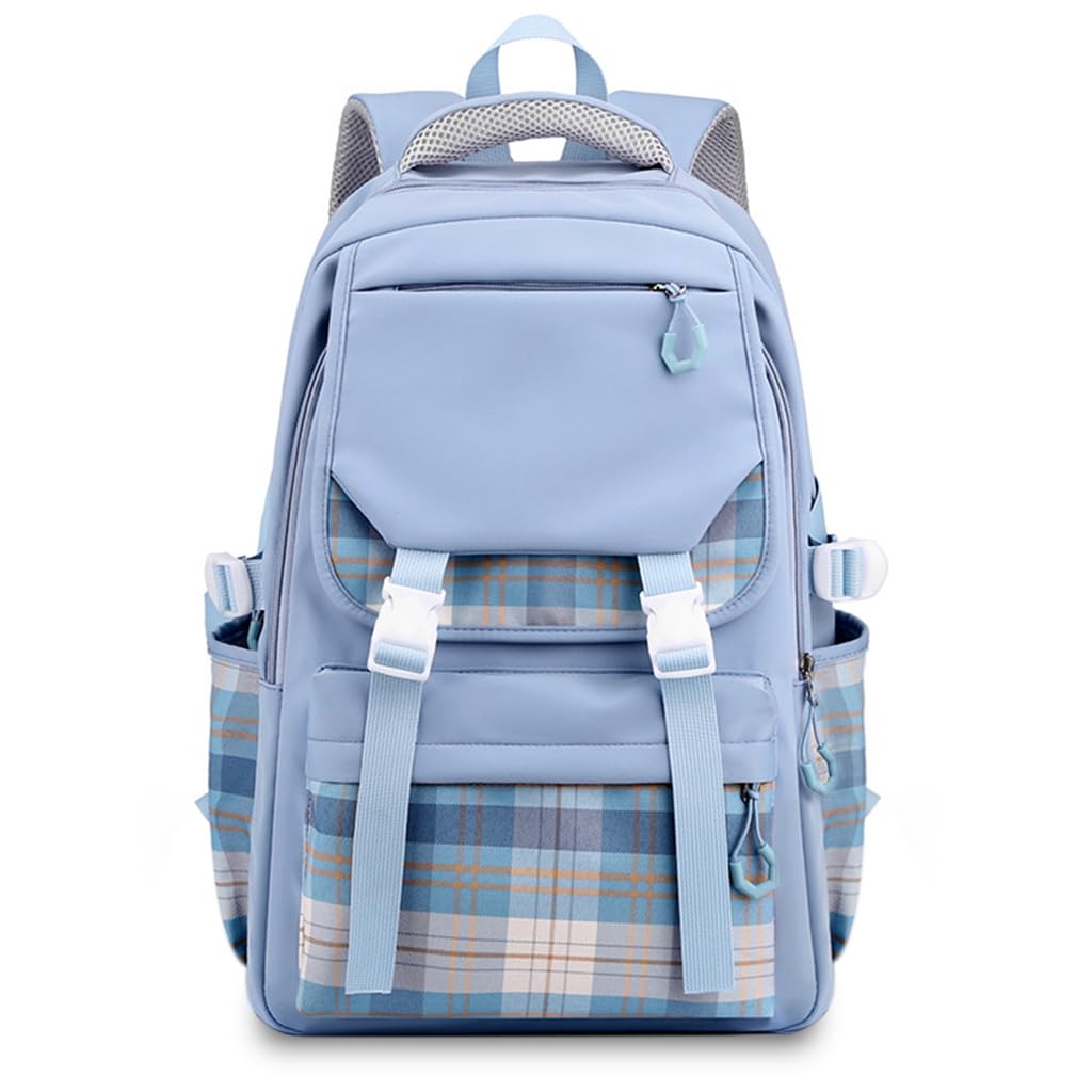 PALAY® School Backpack Fashion School Backpack for Girls Multi Compartments Blue Plaid Backpack Padded Handle & Shoulder Straps Burden-relief School BackpackTravel Backpack School Gifts for Girls