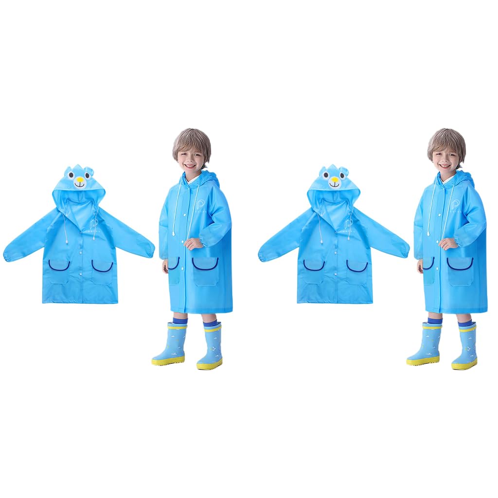 PALAY Raincoat for Kids with Hood and Pockets 2 PCS Polyester Ponchos | Bright Cartoon Design