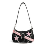 PALAY Shoulder Bag for Girls with Chain Charm and Zipper Closure 23x7x13cm Black | Y2K Style