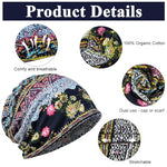 PALAY® Beanie Cap for Women Floral Print Chemo Slouchy Hijab Turban Fashion Hip-Hop Skull Dwarf Hat Boho Soft Running Head Scarf for Teen Girls All Season Use 2 PCS Blue