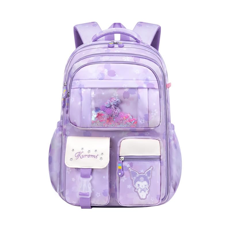 PALAY® Kuromi Backpack for School Girls Sanrio Kuromi School Backpack Multi Layer Large Book Bag Burden Relief Travel Backpack School Backpack for 8-16 Years Olds School Girls Teens, 45x31x19cm