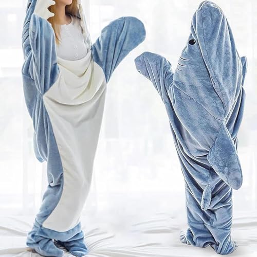 PALAY® Shark Blanket Pajamas for Women Men Adult Warm Fleece Soft Plush Wearable Hoodie Onesie Sleeping Bag Party Halloween Costumes L Suit for 155-168cm Height 40-57 kg 2 PCS