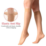 PALAY Womens Sheer Knee High Stockings for Travel with Non Slip Fit and Beige Nylon Comfort