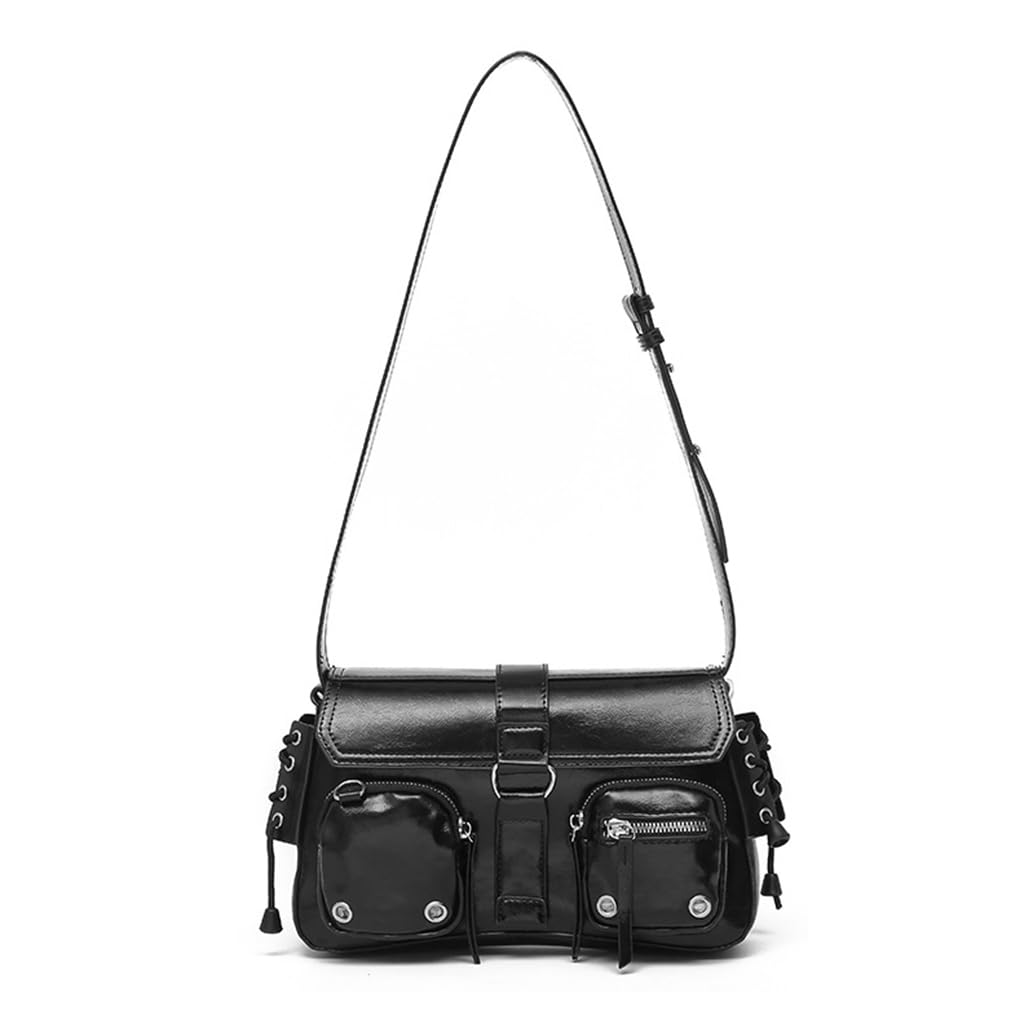 PALAY Shoulder Bag for Women 27x7x16 cm with Braided Accents and Metallic Eyelets | Black PU Hobo