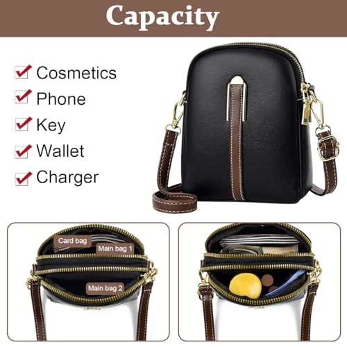PALAY® Sling Bag Stylish PU Women Crossbody Phone Double Layer Daily with Detachable Shoulder Belt Casual Zipper Pouches Gift for 3 PCS