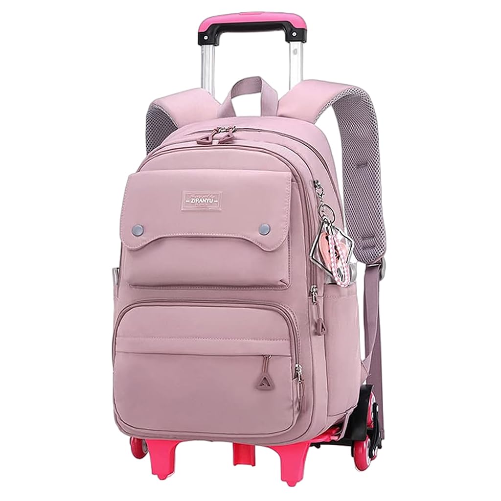 PALAY School Backpack on Wheels for Girls with 6 Rollers & Retractable Pull Handle | Detachable Wheel Stand and 14 Inch Storage