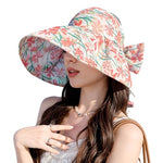 PALAY® Sun Hat for Women, Wide Brim Floral Print Beach Hat for Women with Chin Strap, Large Bow Packable Sun Protection Hats (Lightweight & Breathable) Red