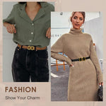 PALAY® Woman Belt for Women Jeans, Brown and Black Belt for Women Dresses, Fashion Slim Ladies PU Belts, Chic Gold Metal Loop Buckle