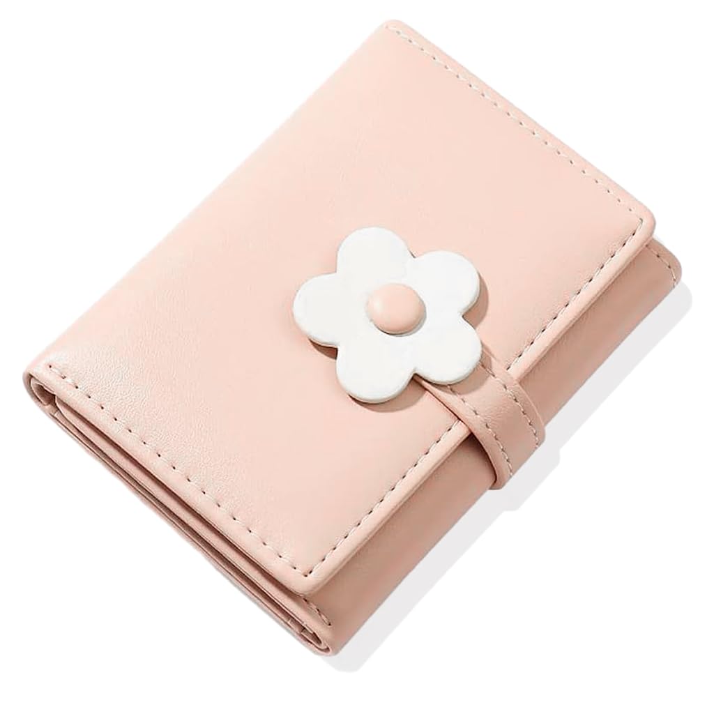 PALAY® Girls Wallet Women Wallet Pu Leather Card Holder Girls Wallet Cute Flower Snap Button Wallet With Lovely Heart Shaped Photo Window Gift Wallet For Girls Christmas Gift, Pink