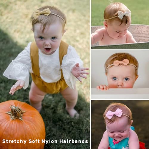 PALAY® 10pcs Bow Hair Bands for Baby Girls Boys, Handmade Baby Hairband Cute Elastic Headbands for Baby Girl, Soft Nylon Head Band for Baby Girl Newborn Infant Toddlers 30 PCS