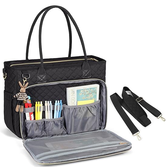 PALAY® Tote Bag for Woman Teacher 15.6 inch Laptop Work Bags Professional Computer Messenger with Insulated Pocket Laptop Briefcase for Office, College, Nursing