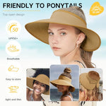 PALAY® Straw Hat for Women, Beach Hat Packable Summer Sun Hats for Women UV Protection, Portable Wide Brim Roll-up Foldable Outdoor Ladies Hats (Khaki)