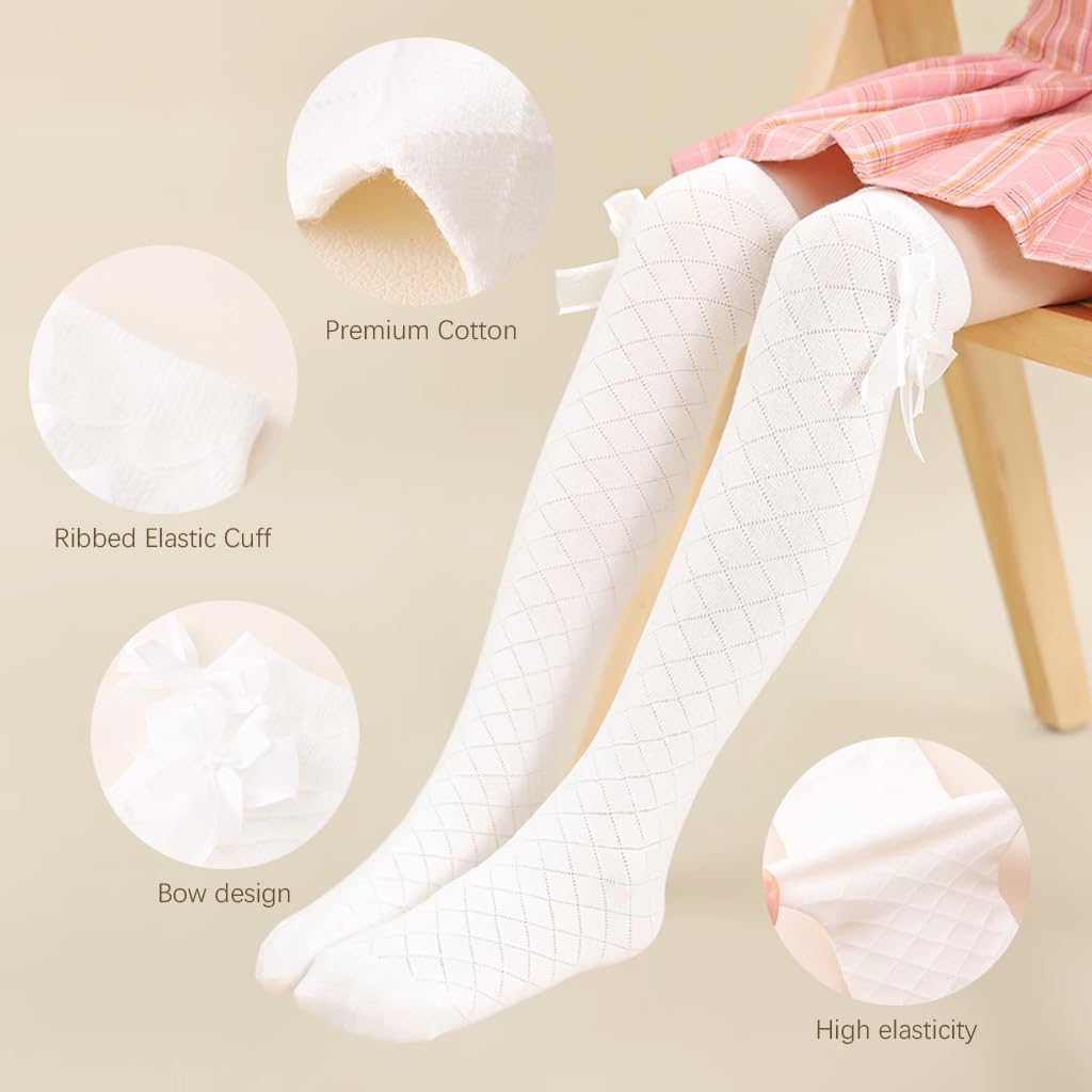 PALAY Stockings for Girls featuring Bow Design with 16.5 in Length Cotton Material | Ages 8–12