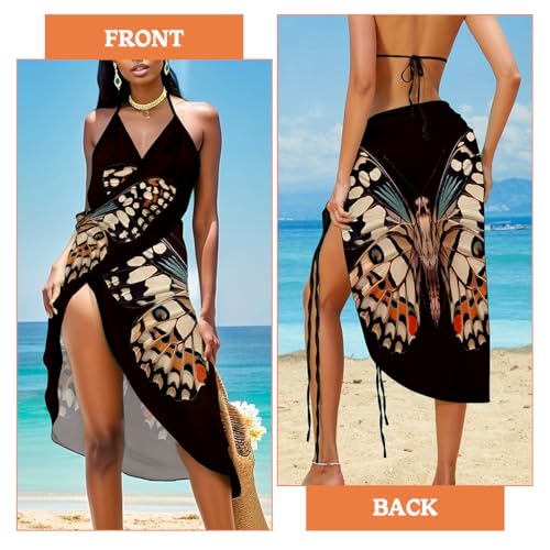 PALAY® Beach Wear Dress for Women Butterfly Print Swimming Suit Waterproof Adjustable Straps Cover Up Sarongs Bikini Set Lightweight Swimsuit Vacation Outfits 3PCS