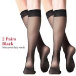 PALAY Nylon Womens Sheer Knee High Stockings for Travel featuring Non Slip Comfort | 2 Pairs Black