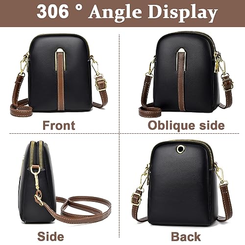PALAY® Sling Bag Stylish PU Women Crossbody Phone Double Layer Daily with Detachable Shoulder Belt Casual Zipper Pouches Gift for Women 2 PCS