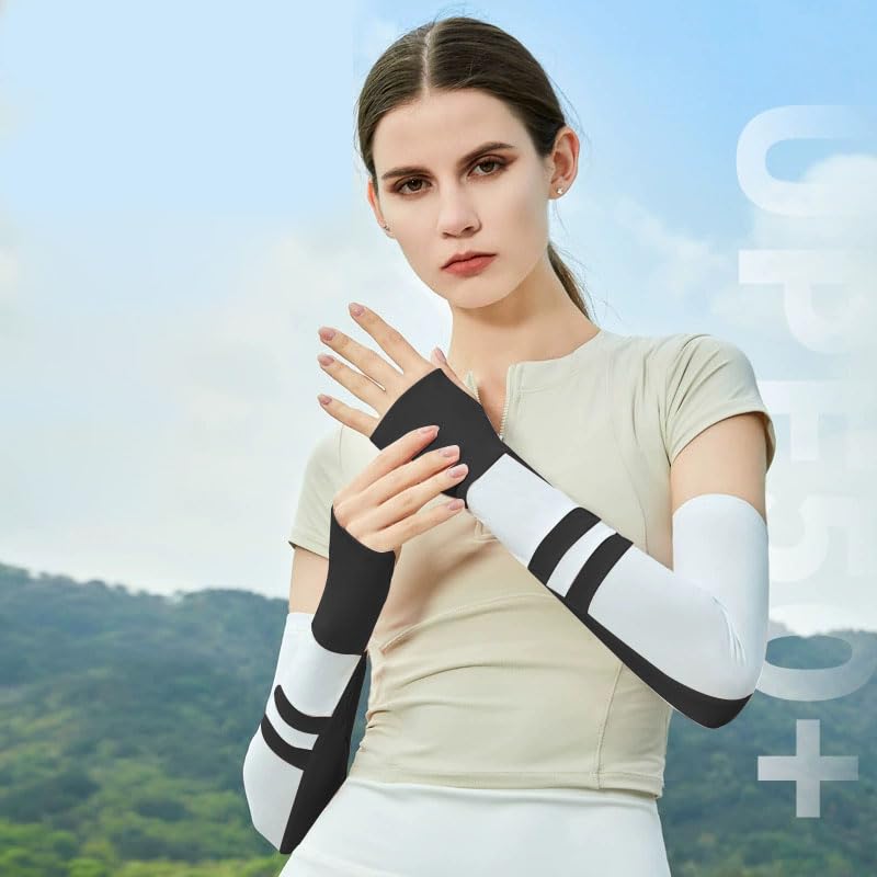 PALAY® Arm Sleeve for Women Driving Stretchy Quick Dry Arm Sleeves Sun Protection Ice Silk Cool Touch Close-fit Protective Hand Sleeves for Hiking, Running, Driving, Golfing