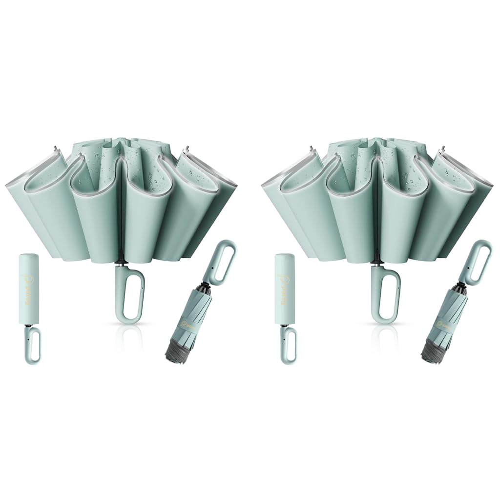 PALAY Large Umbrella for Travel and Outdoor Use with 20 Dual Ribs & Carabiner Handle | Mint Green 99% UV Shield