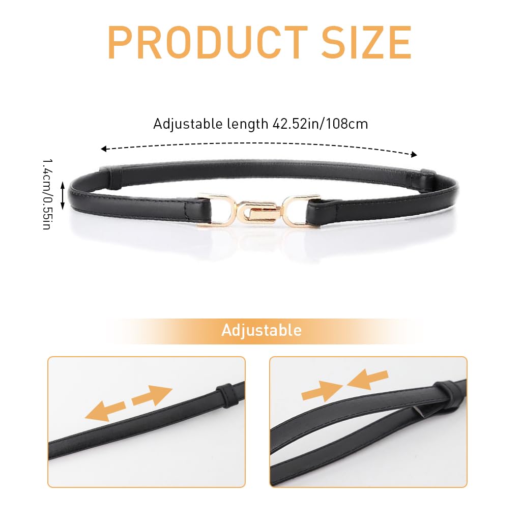 PALAY® 2pcs Womens Faux Leather Skinny Belt Skinny PU Leather Adjustable Slim Thin Waistband Belts with Metal Buckle for Ladies Jean Dress Slim Belt