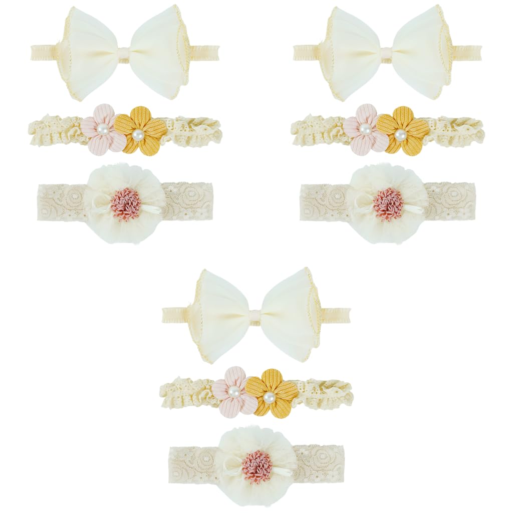 PALAY Bow Hairband Set for Baby Girls featuring Lace Flower Designs and 9PCS Gift Collection