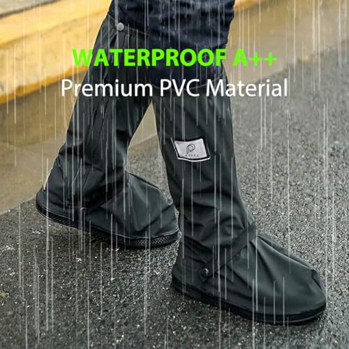 PALAY® Waterproof Shoe Cover Zip-up Calf-length Covers with Elastic Ankle Strap Wear-resistant PVC Anti-skid Long Sleeve for Boots High Shoes Size UK 6.5-8 One Pair 2 PCS