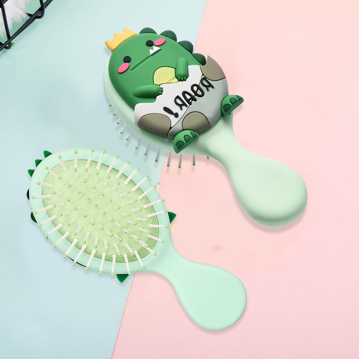 PALAY® Toddler Hair Brush Girls Paddle Hair Brush 3.1 Inches Kids Hair Brush Small Hair Brush Scalp Massager Hair Brush Cartoon Dinosaur Hair Brush